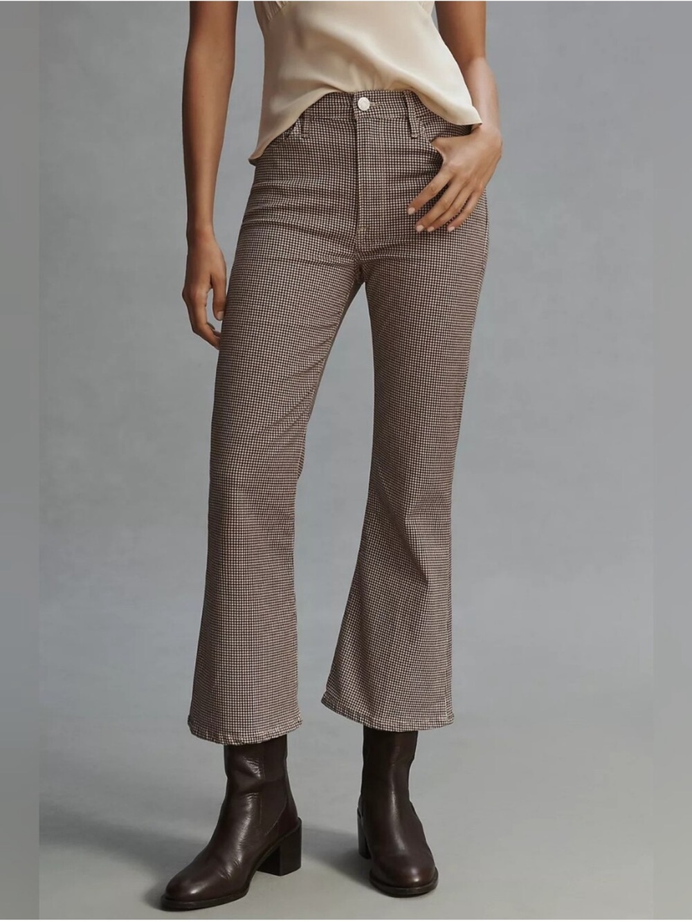 Frame Denim Brown Houndstooth Le Crop Mini Boot Jeans